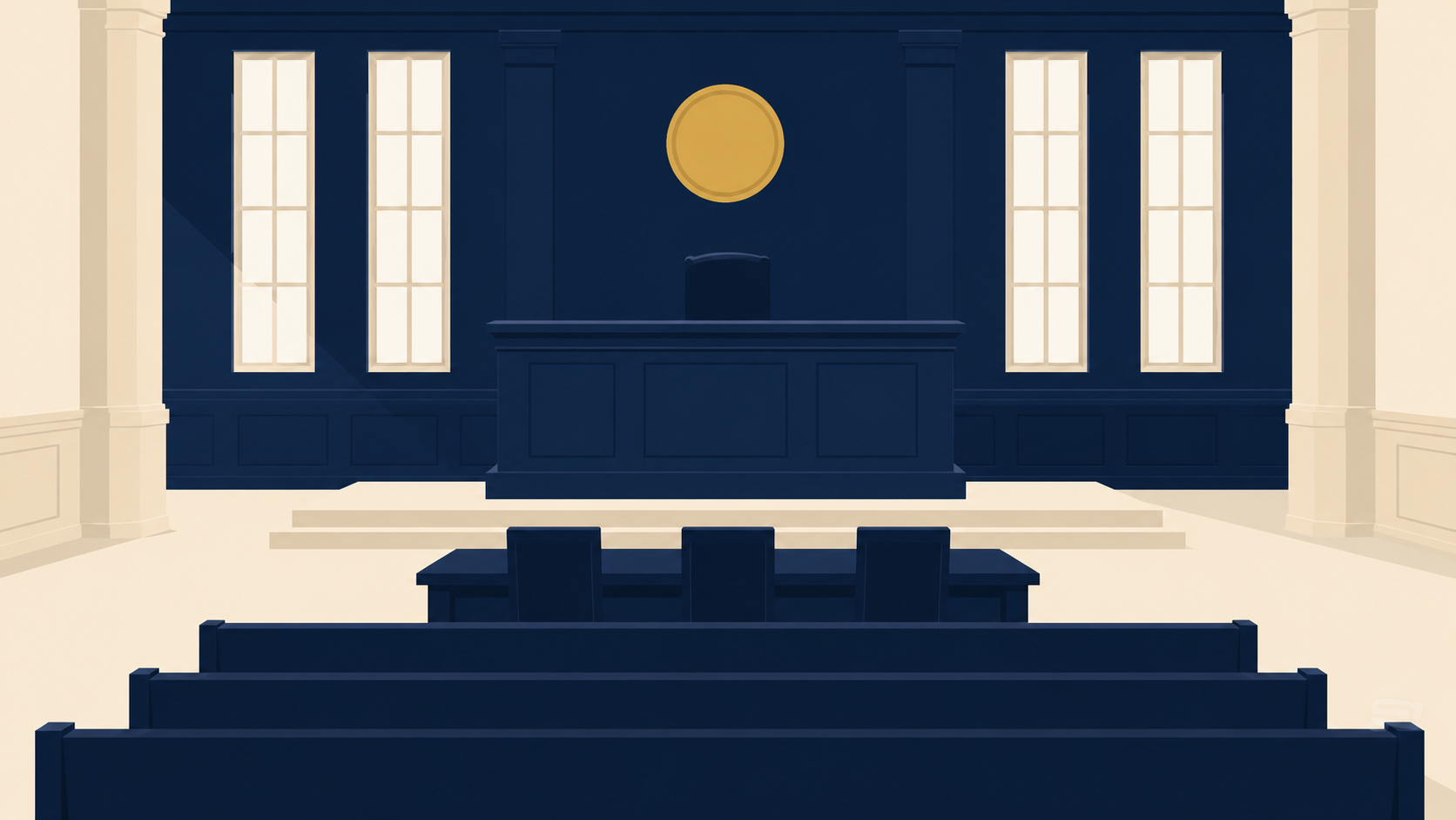 Minimalist-courtroom-interior-in-navy-and-cream